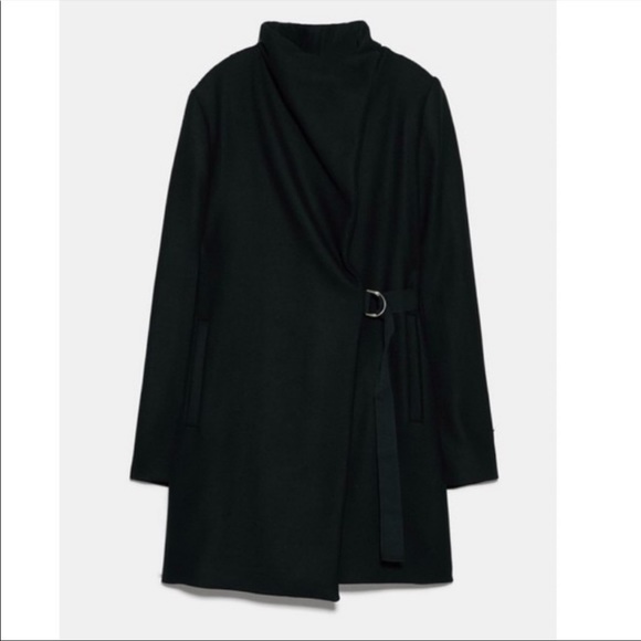 ZARA MANTECO Italian Luxury Wool Black Asymmetrical Belted Jacket Colins Coat M - Picture 16 of 16